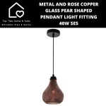 Metal And Rose Copper Glass Pear Shaped Pendant Light Fitting - 40W Ses