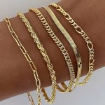 5 Pcs Set Of Exquisite Golden silvery Chain Design Bracelet Zinc Alloy Jewelry Elegant Sexy Style Female Stackable Hand Chain