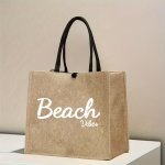 Beach Letter Print Shoulder Bag For Girls Large Capacity With Inner Pocket Casual Handbag & Shopping Gift Bag Birthday Holiday G