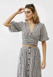 Puff Sleeve Woven Top With Shirred Basque - Black & White