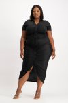 Bell A Short Sleeve Ruched Midi Dress - Black - 2XL