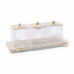4 Piece Leather Canister Set Cream