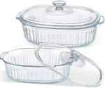 2PCS Oval Shape Heat Resistant Casserole With Lids 2PCS Casserole Sets With Lids- Clear Glass Pack Of 4 Serve Casserole Set