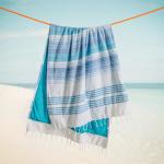 Unison Stripe Backed Fouta Indigo Blue And Turquoise