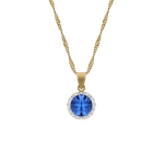 Yellow Gold & Sterling Silver Blue Halo Crystal Pendant On Chain
