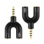 U Shape Converter 3.5MM Male To Female Audio And MIC Adapter - 2 Pack