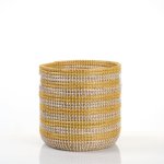 Round Sea Grass Hamper - White Stripe - Medium - 30.3 W X30.2 H