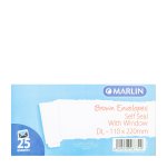 Envelopes Dl 110X220MM Brown With Window Self Seal 500'S Marlin