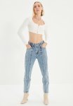 Ruched Waist High Waist Mom Jeans - Blue