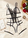 Flower Pattern Lace With Garter Leg Loop Bodysuit Without Lingerie & Underpants Women's Sexy Clothing