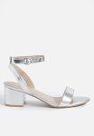 Metallic Low Block Barely There Heels - Silver