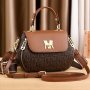 Vintage Letter Print Satchel Bag Classic Colorblock Shoulder Bag All-match Handbag