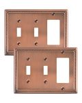 Treewell 2-PACK Combo Decorator double Toggle Light Switch Cover Plate Antique Copper Pearls Decorative Switch Plates And Outlet