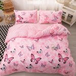 3PCS Fashion Fresh Duvet Cover Set Butterfly Flower Print Bedding Set Soft Comfortable Breathable Duvet Cover For Bedroom Guest