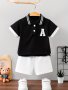 2PCS Letter A Patchwork Casual Outfit For Infant & Toddler Turndown Collar Golf Shirt & Shorts Baby Boy's Clothes
