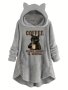 Cat & Slogan Print Teddy Hoodie Casual Long Sleeve Button Decor Hoodie Sweatshirt Women's Clothing