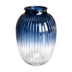 Blue Ombre Ribbed Glass Vase - Blue