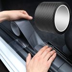 Carbon Fiber Car Door Sill Protector 1PC Anti-scratch Anti-kick Adhesive Strip Guard Film Pad