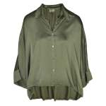 Oversized Batwing Silky Shirt - Olive Free