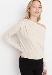 Asymmetrical Collar Flowy Blouse - Stone