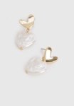 Heart Pearl Drop Earrings - Gold
