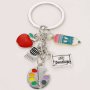 Alloy Teacher Appreciation Keychain Gift With Charms - Pencil Red Apple Paint Palette Crayons 1 Teacher - 5-LINK Chain For Graduation Teachers Students