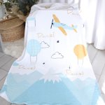 Personalised Fleece Blanket Hand Drawn Planes And Air Balloons Mustard Set
