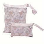 2PCS Cute Rainbow Print Waterproof Beach Diaper Bags Cloth Nappy Laundry Bags Wet Dry Pouch Make Up Bag With Zipper Cosmetic Sto