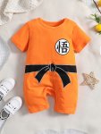 Baby Boys Casual Chinese Character Short Sleeve Romper Jumpsuit Clothes