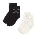 K autograph Rhinestone Socks 2-PACK -black cream