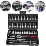 46PCS Socket Set - 1 4 Inch Drive Socket Ratchet Wrench Set Mechanic Tools Kit For Automotive Repair & Motorcycle Metric Socket