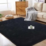 Black Fluffy Rug Multiple Sizes