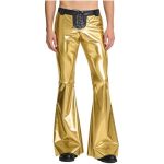 Qinciao Mens 70S Disco Dance Pants Metallic Shiny 80S Costumes Bell Bottoms Vintage Cowboy Trousers Gold Xx-large