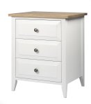 Hampton Bedside Table 3 Drawer White With Ash Top