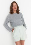 Pearl Detail Crewneck Sweater - Grey