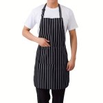 Stylish Black & White Striped Polyester Kitchen Apron - Durable Adjustable Tie-back Design For Chefs Waiters And Professionals