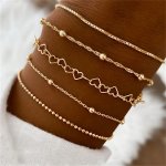 5PCS SET Exquisite Elegant Design Golden Color Thin Chain Iron Bracelets Daily Wear Coil Jewelry Accessories