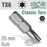Torx TX6 Classic Bit 25 Mm Bulk SC20809