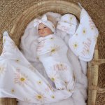 Wrap Set Swaddle Set Minimalistic Dusty Pink And Biege Daisy