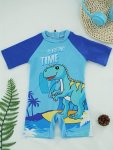Boys Cute Cartoon Dinosaur Surfing Print Zipper One-piece Swimsuit For Water Surfing Swimming