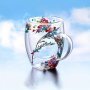 Elegant Floral Double-walled Glass Coffee Mug With Thickened Handle - Heat Resistant Perfect For Hot & Cold Drinks Ideal Gift For Kitchen And Dining