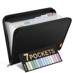 Sooez 7 Pockets Accordion File Organizer Zipper Expanding File Folder Heavy Duty Folder Organizer Sleek Letter Size Accordion Fo
