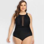 Women's Plus Size Black Mesh One-piece Swimwear - 4XL