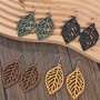 4 Pairs Of Drop Earrings Wooden Pendant Hollow Leaf Design Match Daily Outfits Party Accessories Casual Dating Decor For Female