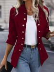 Solid Color Button Front Blazer Elegant Long Sleeve Blazer For Office & Work Women's Clothing