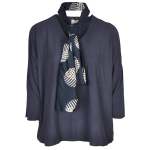 Scarf Tie Ribbed Top - Navy Free