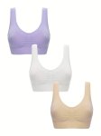 3PCS Wireless Sports Bras Comfy & Breathable Running Workout Tank Bra Women's Lingerie & Underwear