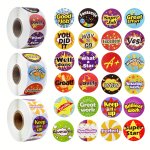 1500PCS Teacher Reward Stickers - 3 Rolls Student Mixed Praise & Merit Sticker Self-adhesive School Motivational Teaching Planni