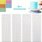 4PCS Cake Scraper & Smoother Set With 8 Patterns - Large Food Grade Plastic Decorating Tools For Icing Frosting Mousse & Butterc