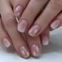 Glossy Short Press-on Nails Gradient White To Pink French Style With Flower Pattern Reusable Acrylic Fake Nails Kit